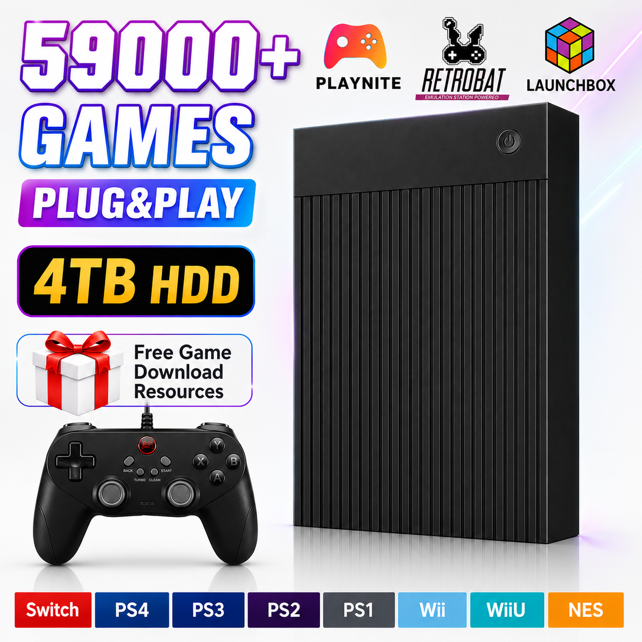 Retro Gaming Emulator Pc - Portable 4TB Gaming HDD with 59000+Retro&3D&AAA