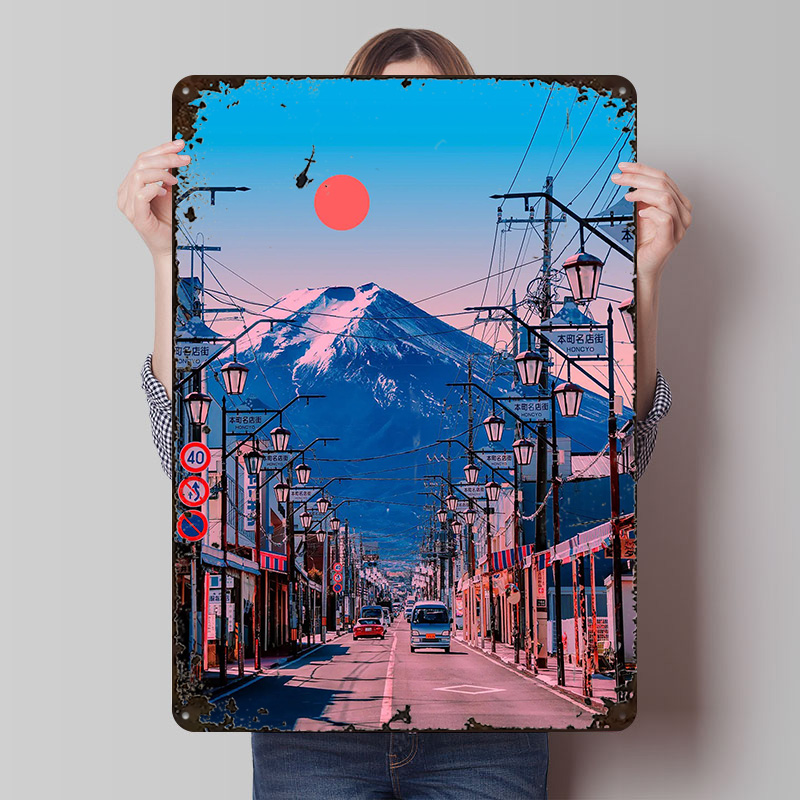 Retro Gaming Desk Setup - Fuji Poster Wall Art Retro Vintage